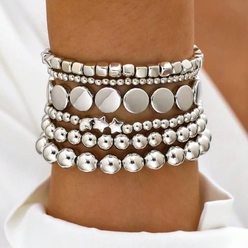 JOSSLYN by wall to wall - Wholesale Beaded Bracelet - MULTI BALL CHAIN BEAD MIX STRETCHABLE BRACELET | 40B51291