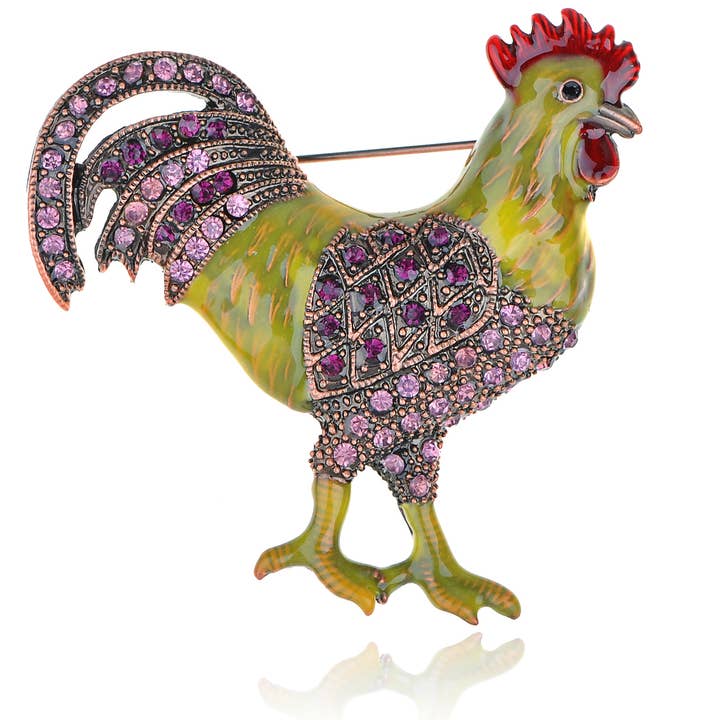AK Brand - Wholesale Brooch - Copper Purple Yellow Green Chicken Rooster Brooch Pin