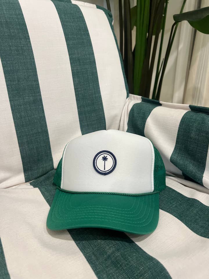 BK CLASSICS PALM TRUCKER HAT - GREEN / WHITE for wholesale by Beach Krew