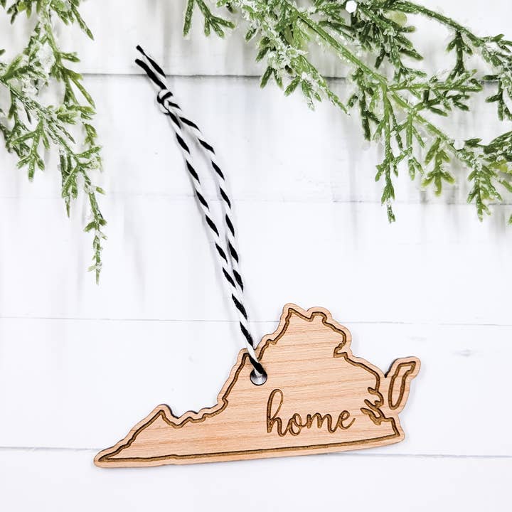 "Home" Wooden State Ornament - Choose your state for wholesale by The Purple Chickadee
