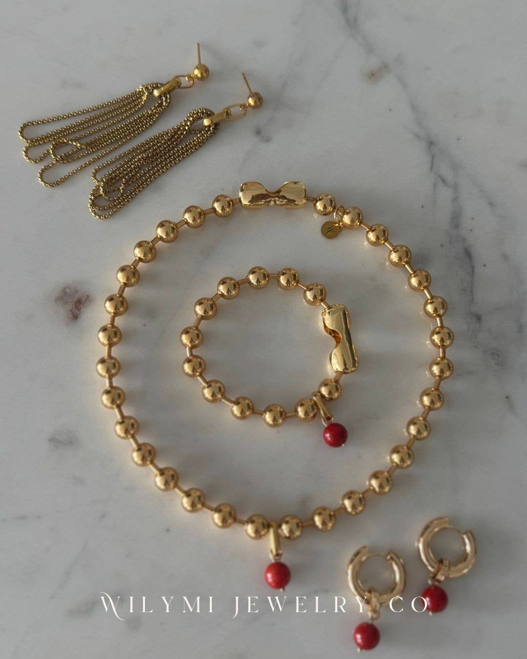 WILYMI Jewelry Co - Wholesale Charm/Dangle Bracelet - Coral & 18k Gold Plated + SS Sphere Sculptural Bracelet7