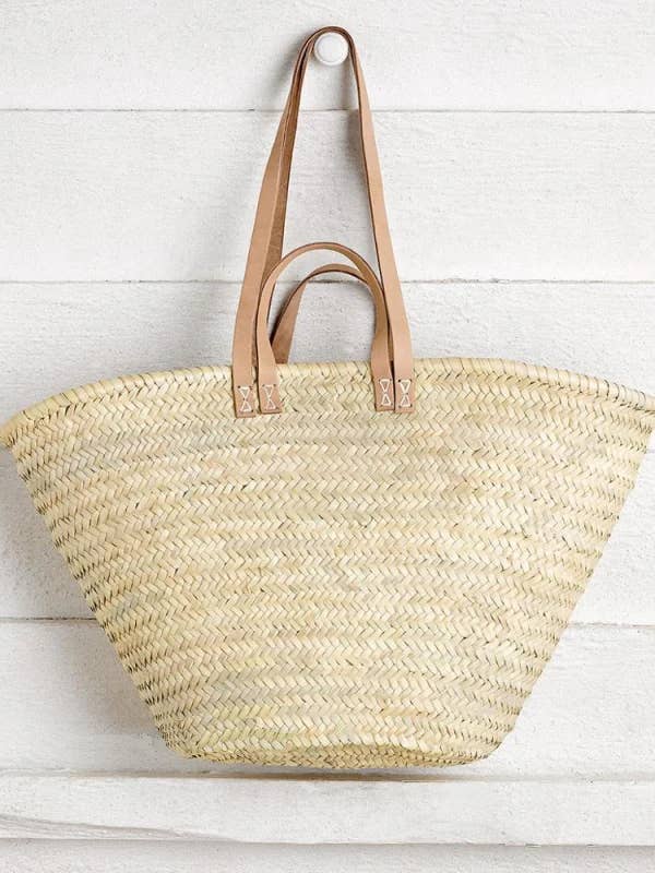 PANIER FRANÇAIS avec poignées plates en cuir double Sac de plage pour la vente par Twins Basket