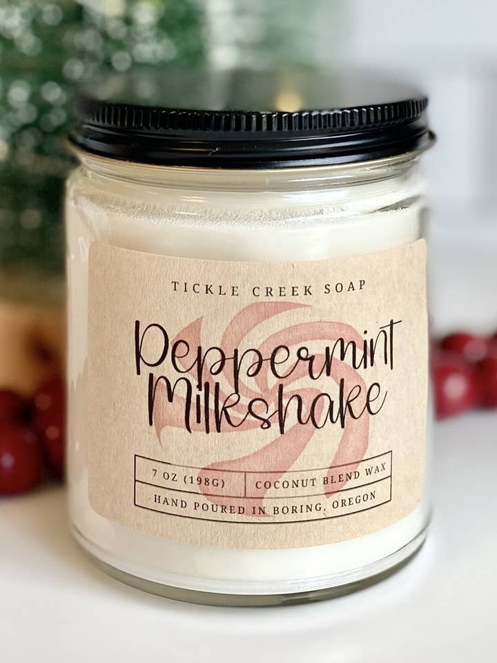 Vela en tarro de vidrio transparente Peppermint Milkshake de 7 oz para venta al por mayor de Tickle Creek Soap