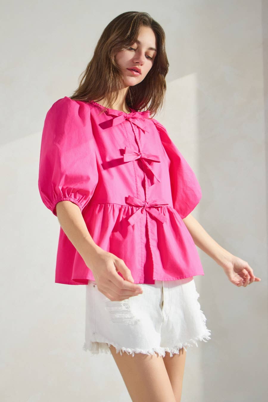 Oddi - Vente Chemisier – femme - Blouse en popeline de coton unie avec ruban à nouer sur le devant7