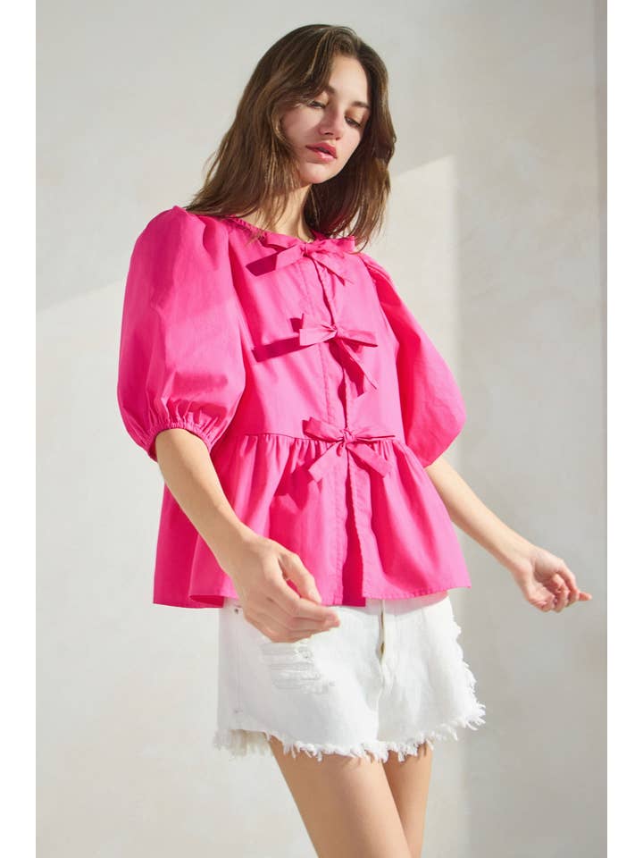 Oddi - Wholesale Blouse - Women's - Solid Cotton Poplin Front Tie Ribbon Blouse7