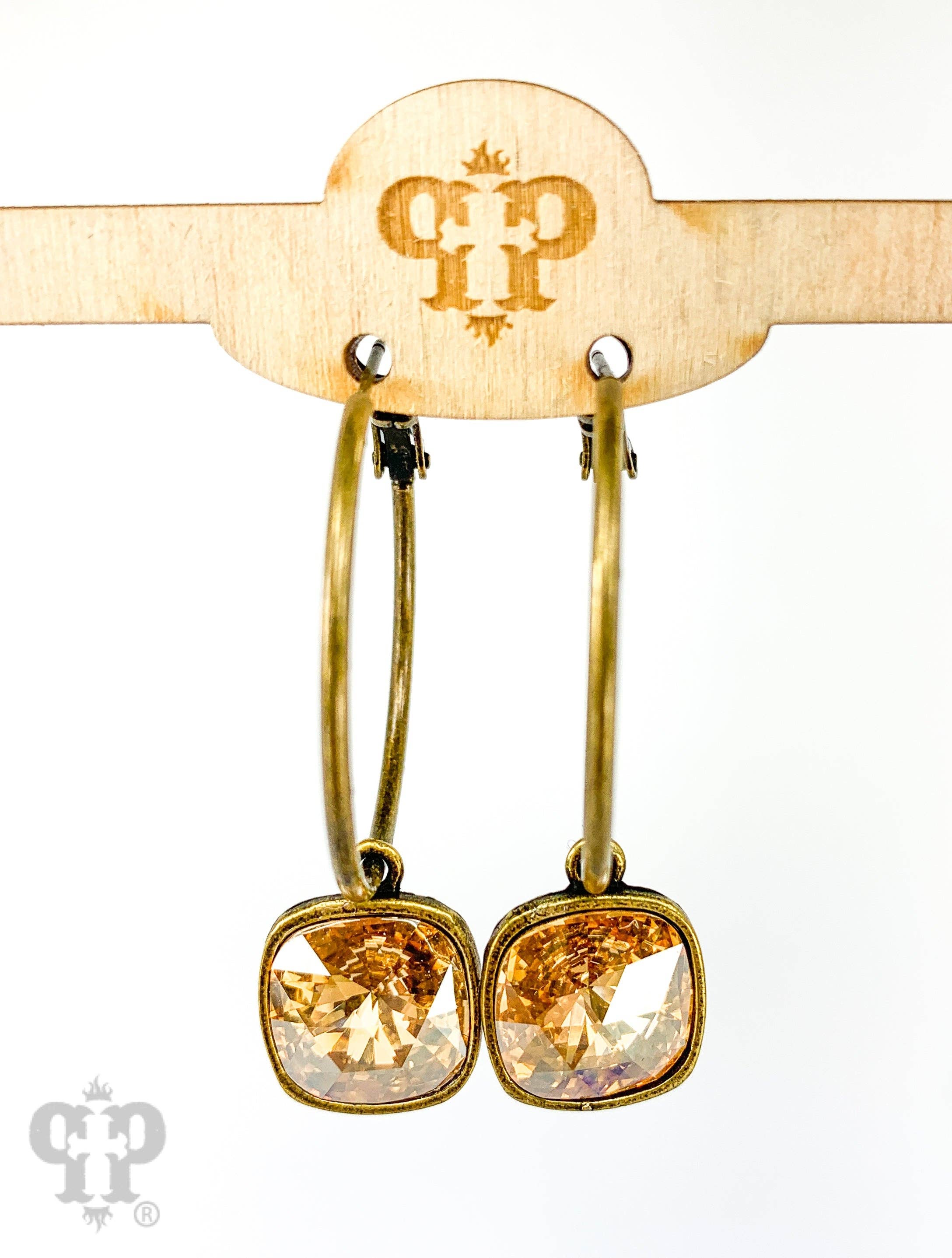 Pink Panache Brands - Wholesale Dangle Earrings - Square Austrian crystal hoop earring, 12mm3