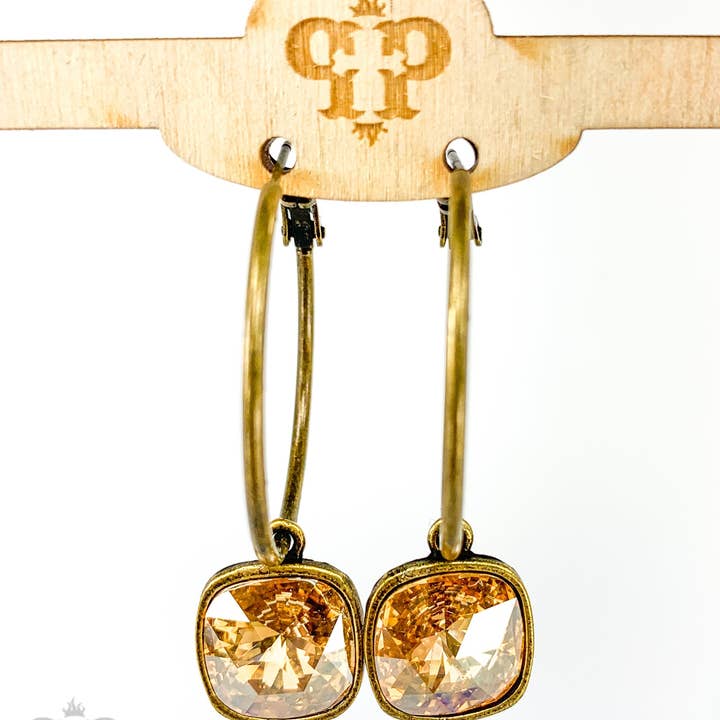 Pink Panache Brands - Wholesale Dangle Earrings - Square Austrian crystal hoop earring, 12mm3