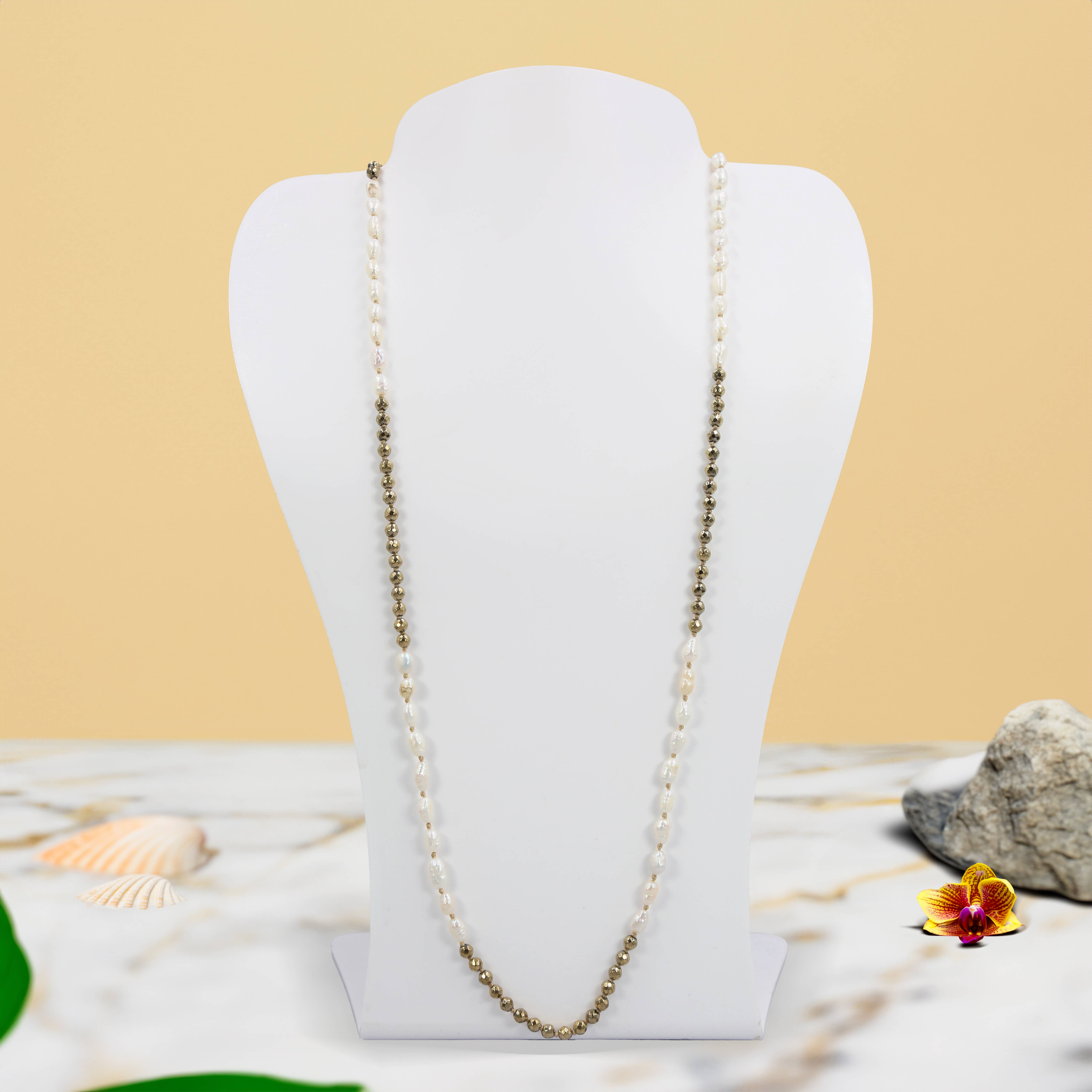IST Jewelry - Wholesale Beaded/Pearl Necklace - Pyrite & Pearl Cascade Necklace1