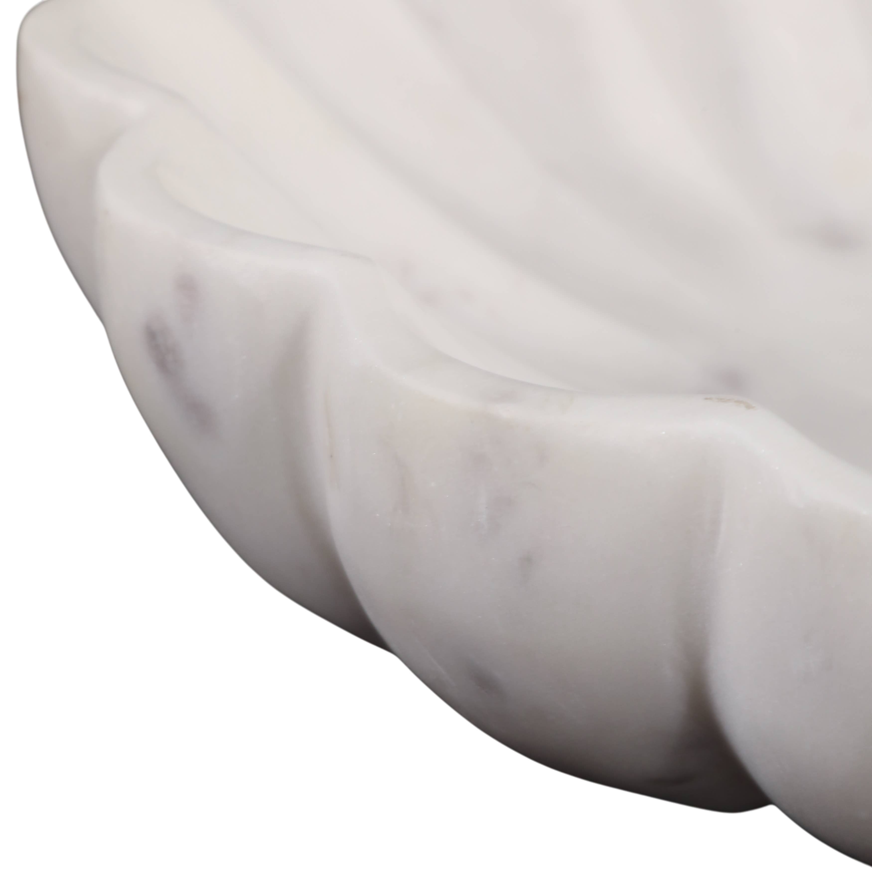Sagebrook Home - Wholesale Decorative Plate/Dish/Bowl - Decorative Bowl - White Marble Veined Shell Shaped, 12 in.8