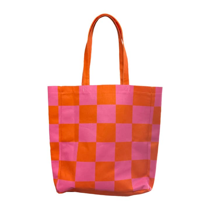 Pink and Orange Checkered Tote Bag for wholesale by Kass Lynae Designs