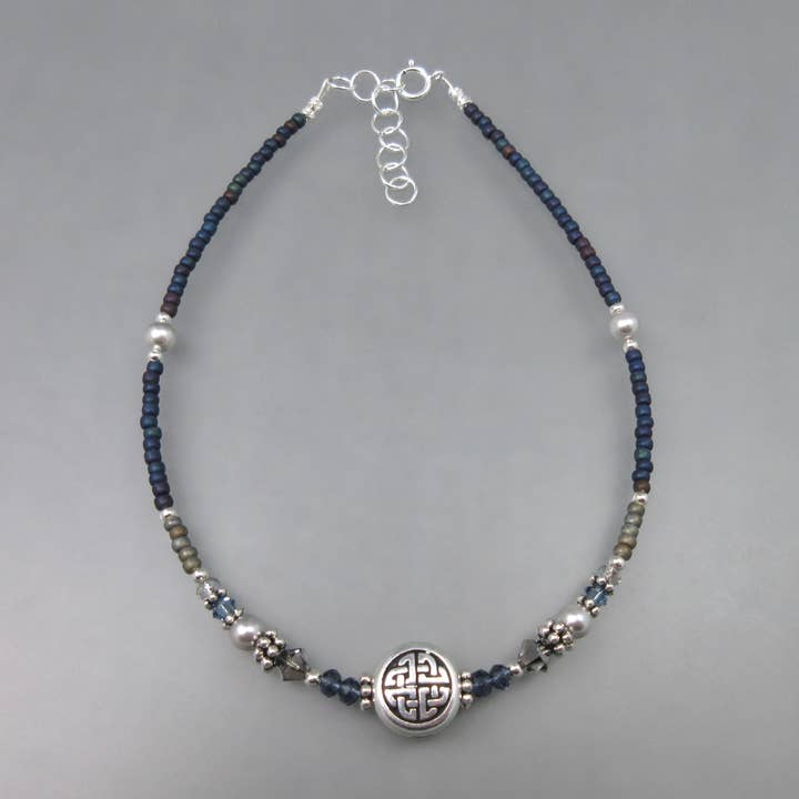 Bracelet de cheville celtique bleu nuit pour la vente par Oreb Lram Fine Casual Jewelry