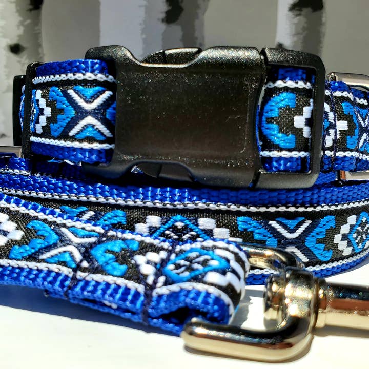 1" Breit blaues Hundehalsband, Leine oder Martingale im Southwest-Stil für den Großhandel von Rocky Mountain Hound