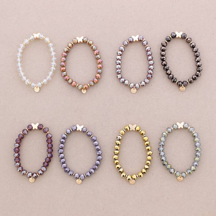 Sonata - Wholesale Beaded Bracelet - Elastic Bracelet with Faceted Crystal Butterfly Metal1