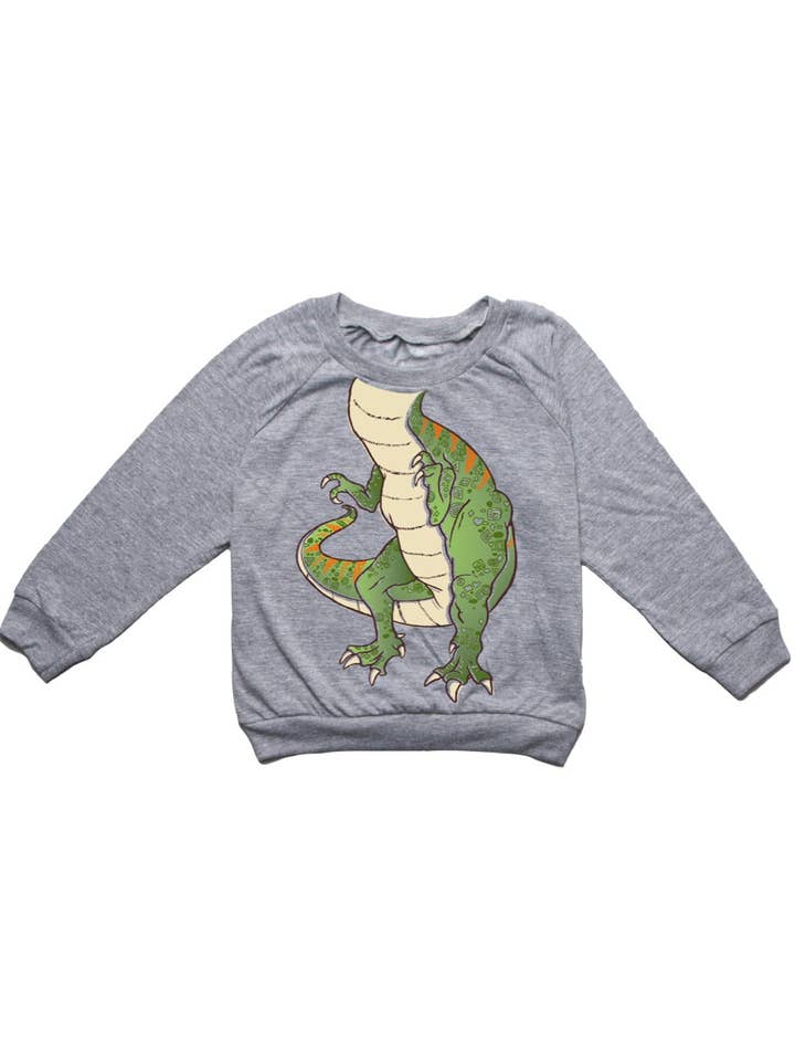T-shirt éducatif T-Rex à bas à bandes pour tout-petits en anthracite pour la vente par Peek-A-Zoo