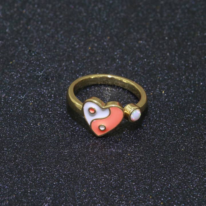 Aim Eternal - Wholesale Cocktail/gelegenheidsring - Sierlijke Yin Yang ring, open verstelbare hartgouden ring, kleurrijke neonemaille ring, stapelbare ring zwart wit roze blauwgroen voor dames7