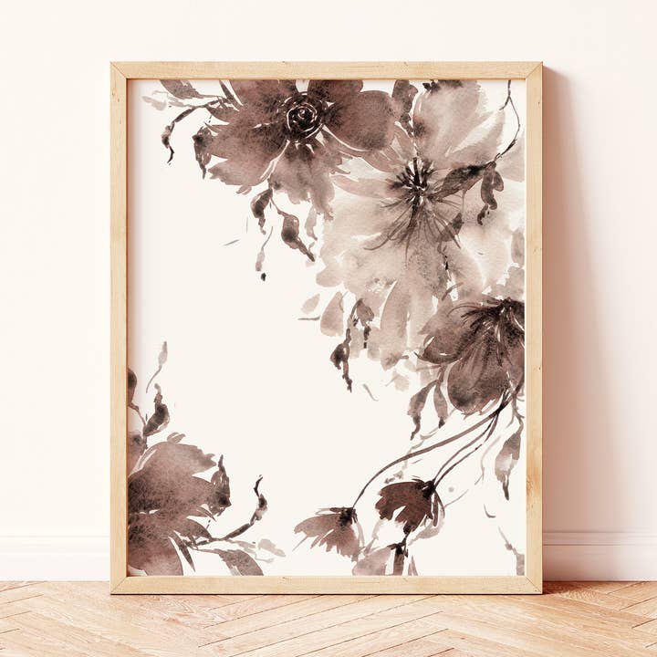 Minimal Organic Moody Floral Art Print No. 2 for wholesale by Paperbec Design Co.
