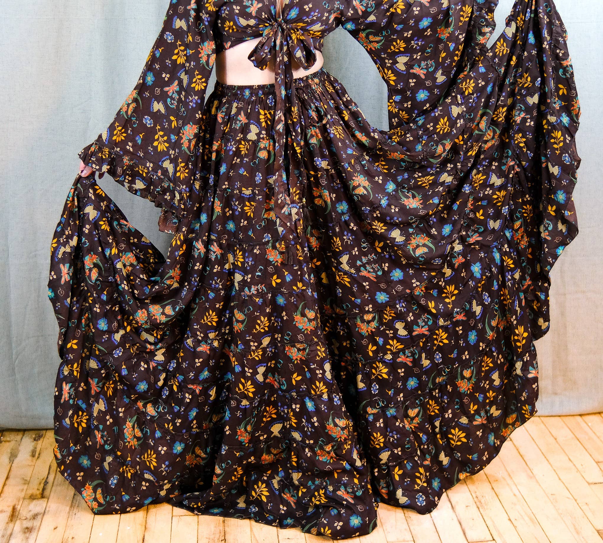 Karma Nepal Crafts - Wholesale Rok - Dames - Whimsy Celestial lange boho rok met volants2