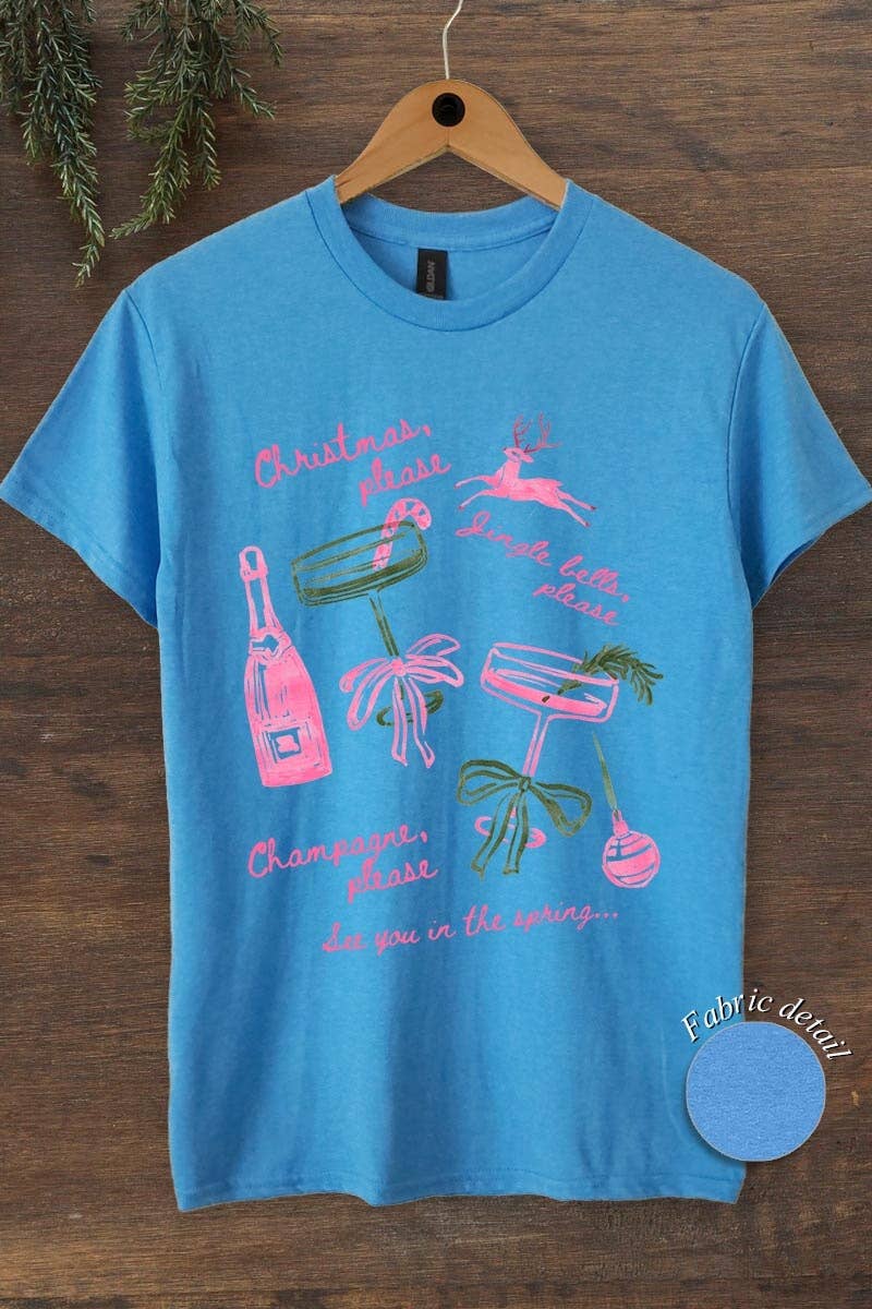 COLORBEAR - Venta al por mayor Camiseta estampada - Mujer - Camiseta de Algodón Grueso con Gráfico de Champán Navideño4