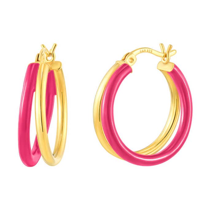 1" Double Hoops with Pink Enamel for wholesale by Gold & Honey