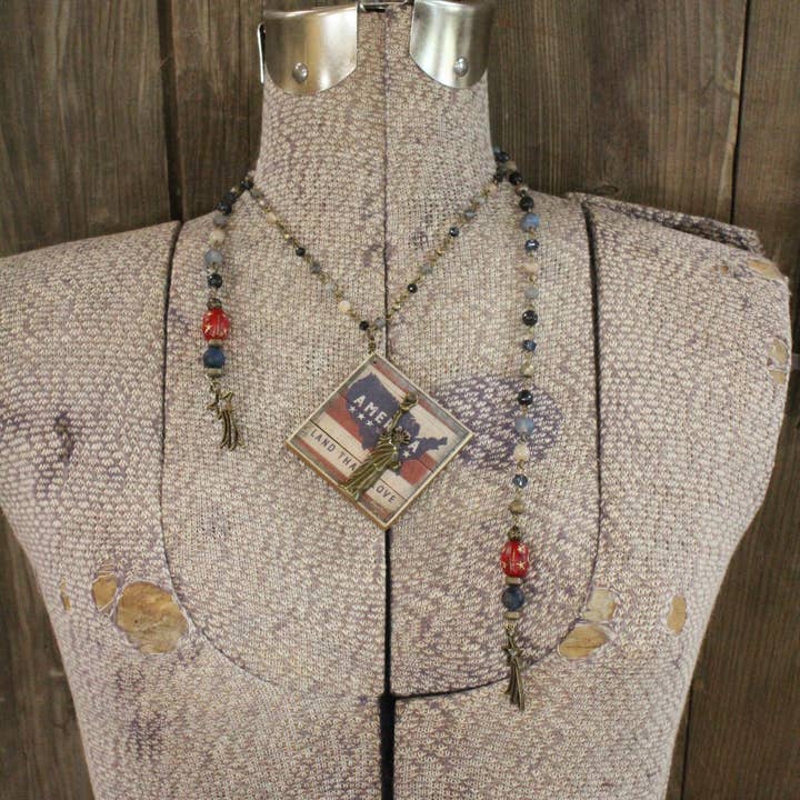The Primitive Peddler, Inc. - Wholesale Pendant/Charm Necklace - Land That I Love Layered Lariet Necklace