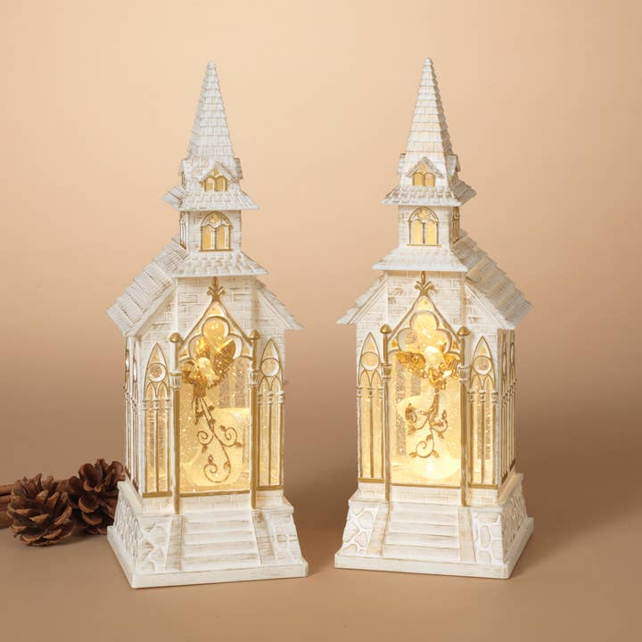 Promo 13"H B/O Lighted Spinning Water Globe Church w/ Angel for wholesale by The Gerson Companies