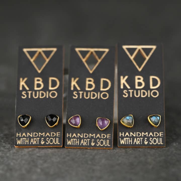 Minimalist Semi Precious Triangle Gemstone Studs (5mm) for wholesale by KBD Studio