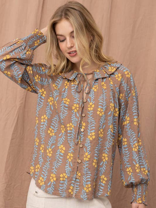 Top in rayon stampato con bottoni per la vendita all'ingrosso da parte di ILLA ILLA