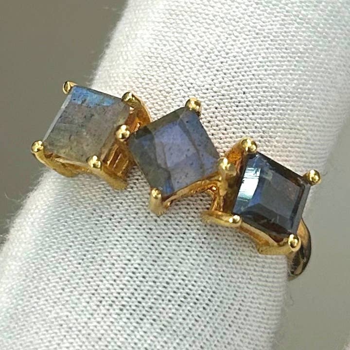 Labradorite Half Eternity Trio Gemstone Engagement Ring for wholesale by Rishi Jewelry