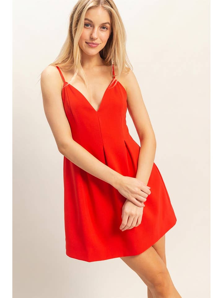 Pleated V-Neck Mini Dress for wholesale by HYFVE