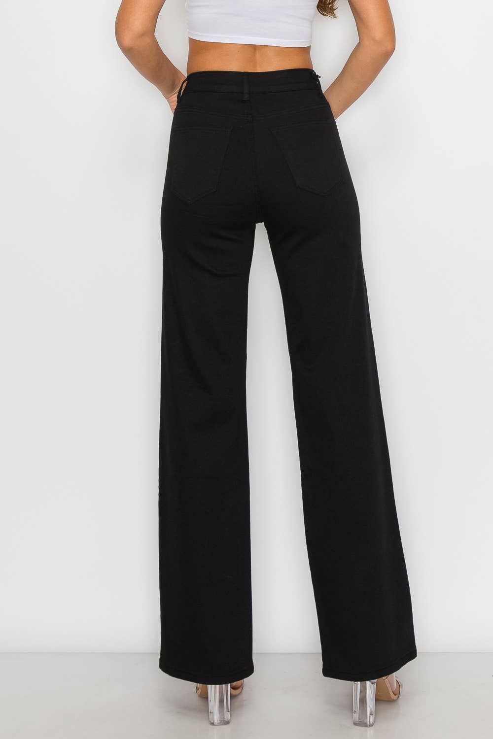 LVB-230 BLACK HIGH WAISTED STRETCHY COLORED WIDE LEGS JEANS for wholesale on Faire3