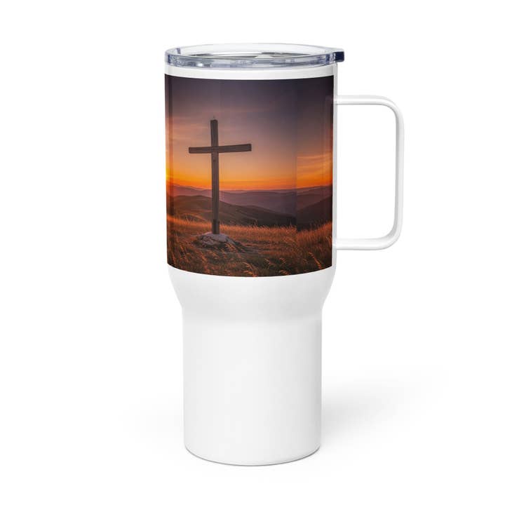 Christian Cross Design Travel Mug with a Handle for wholesale by Grow Your Faith