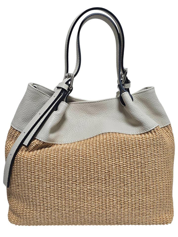 Raffia ægte lædertasker hvid farve for engroshandel hos L'OFFICIEL SRL