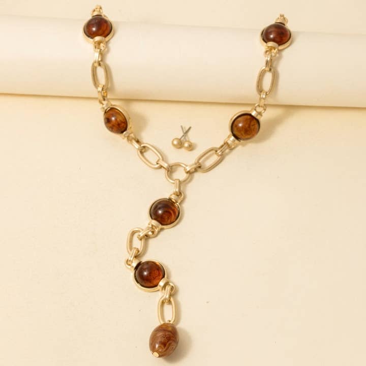 Dome Station Studs Oval Chain Necklace Set for wholesale by Anarchy Street