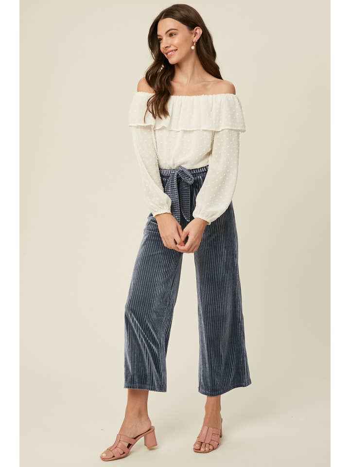 Cream Swiss Dot Off-Shoulder Ruffle Blouse LT0895 for wholesale on Faire9