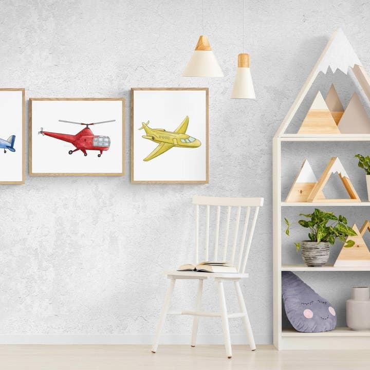 Set of 3 Airplane Wall Art, Kids Transportation Print, Vintage Plane Painting, Playroom and Nursery Art, Kids Adventure Art, Boys Room Gift for wholesale by MerikaArt