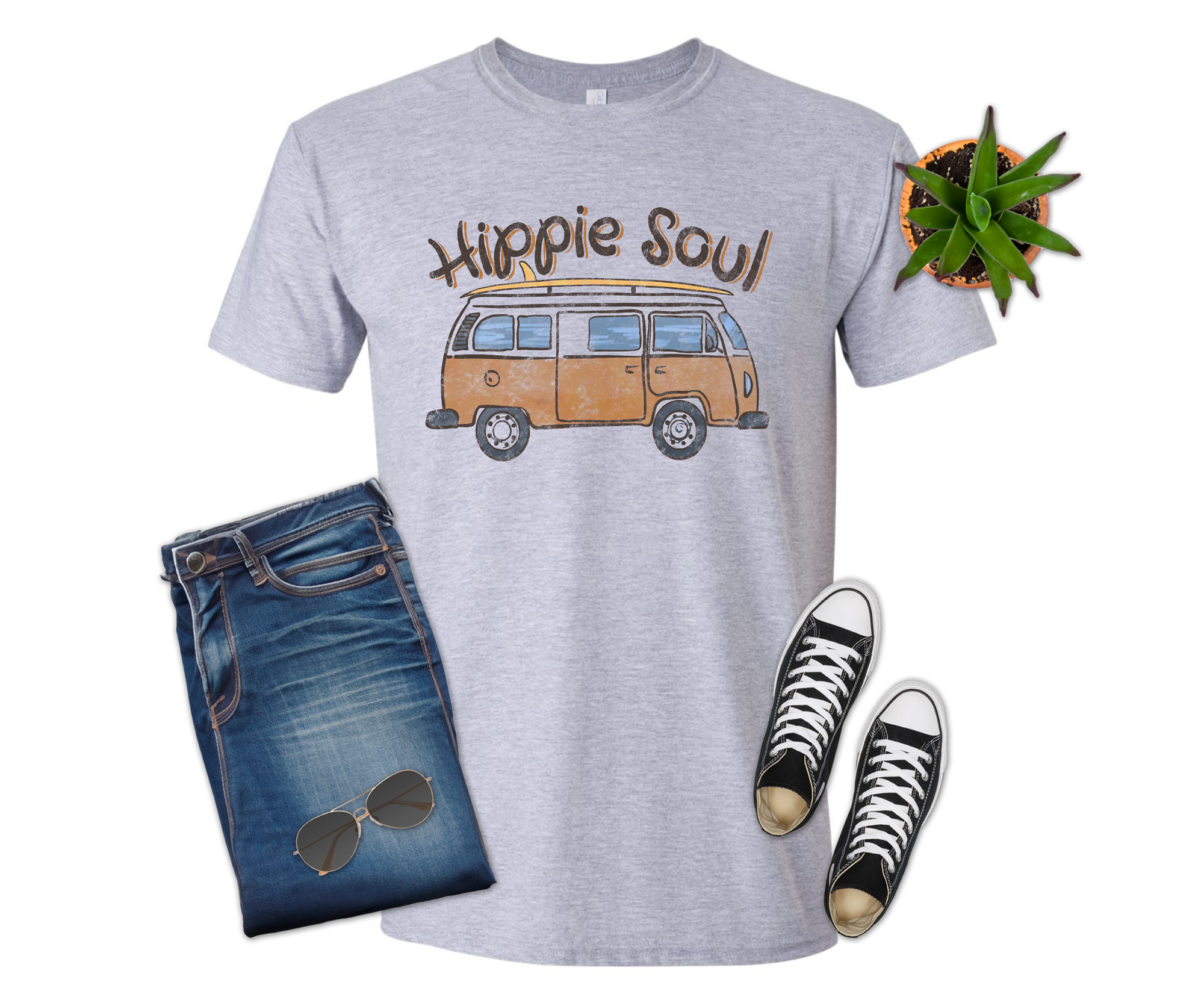 316 Legacy LLC – Engroshandel Grafisk t-shirt - Unisex – Hippie Soul Retro Volkswagen Bus Van Skjorte, T-shirt0