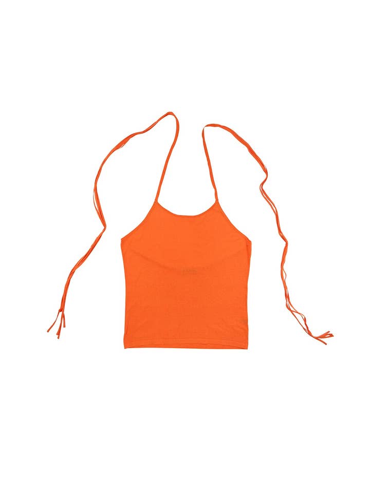 Orange Self-Tie Halter Knit Tank with Back Straps for wholesale on Faire3