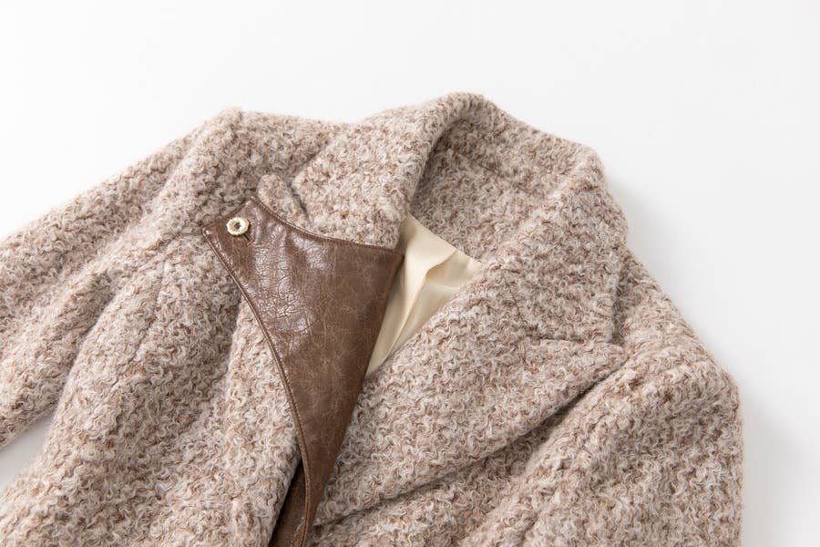 Color as pictures CT82L Women's Long Winter Coat with Wool & PU Leather for wholesale on Faire2