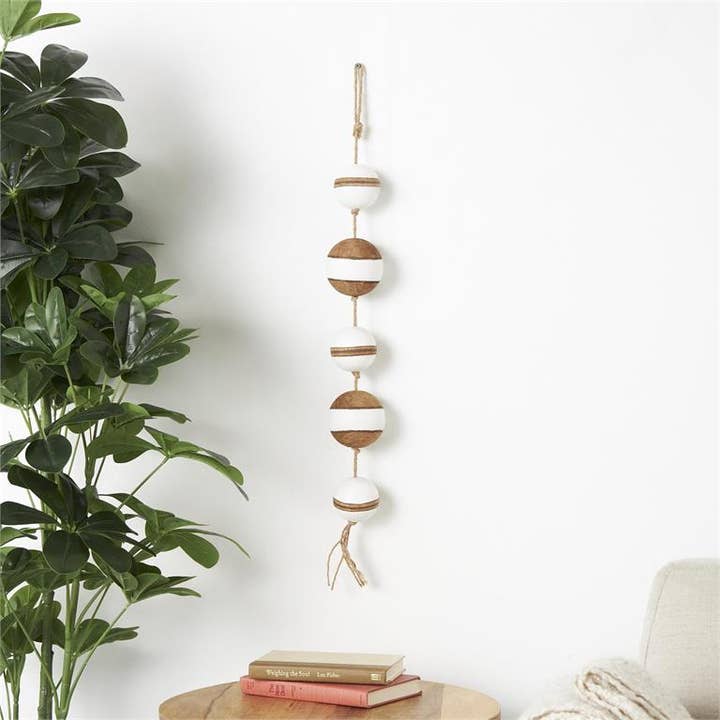 Nautical Wood Fishing Floats on Rope - Brown/White, 24" for wholesale by Will's Company