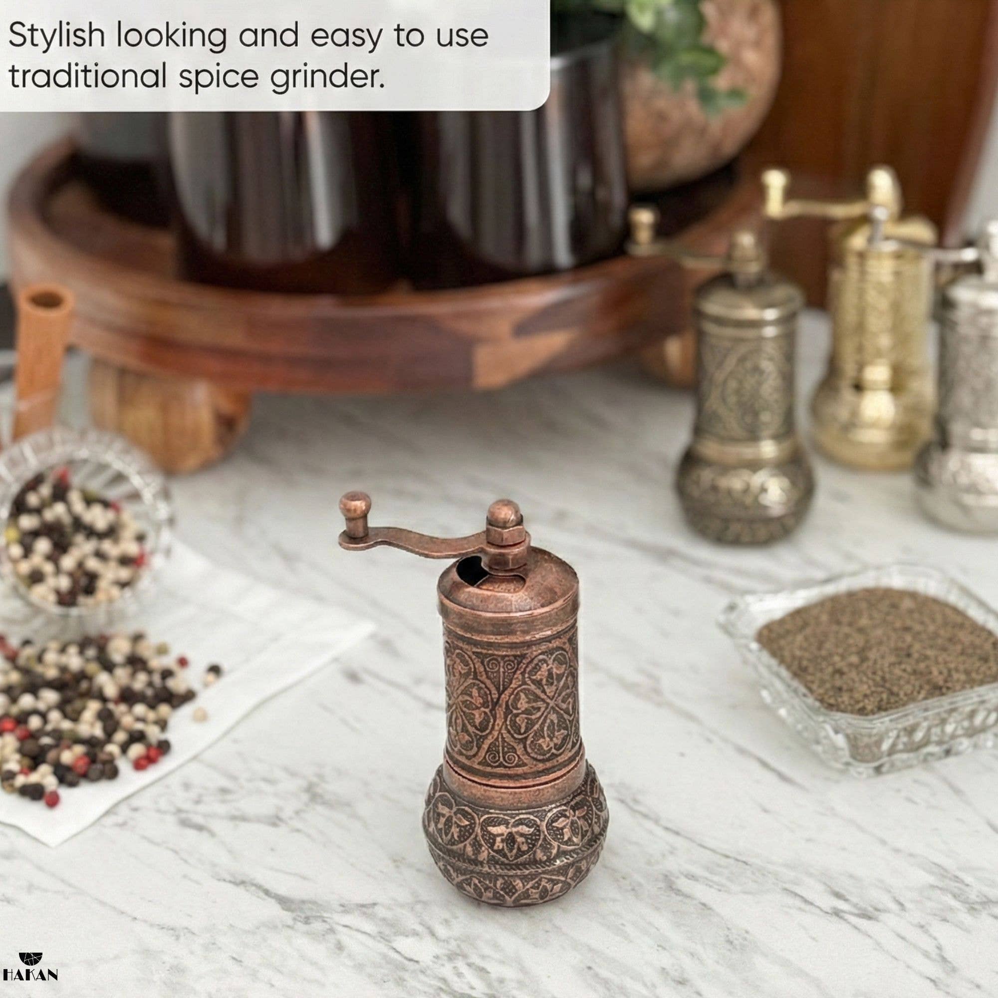 Hakan - Wholesale Pepper Mill - Copper Black Pepper Grinder, Refillable Spice Mill, 4.3 in9