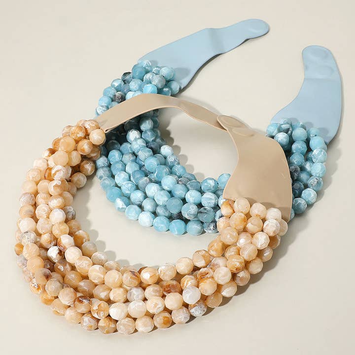 Sensibling Corp. - Wholesale Beaded/Pearl Necklace - Marbled Faceted Ball Beaded Multi Layered Faux Leather Magnetic Necklace