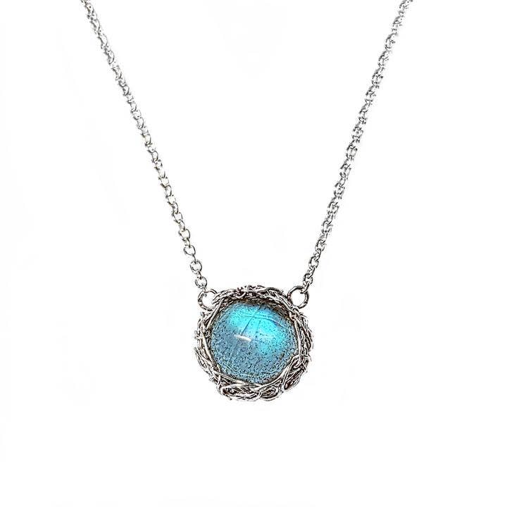 Collier Nouvelle Lune Labradorite en Argent pour la vente par Arivka Jewelry