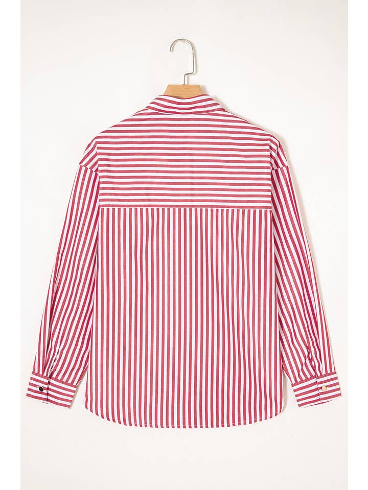 Stripe Patch Pocket Side Slit Buttoned Shirt for wholesale on Faire3