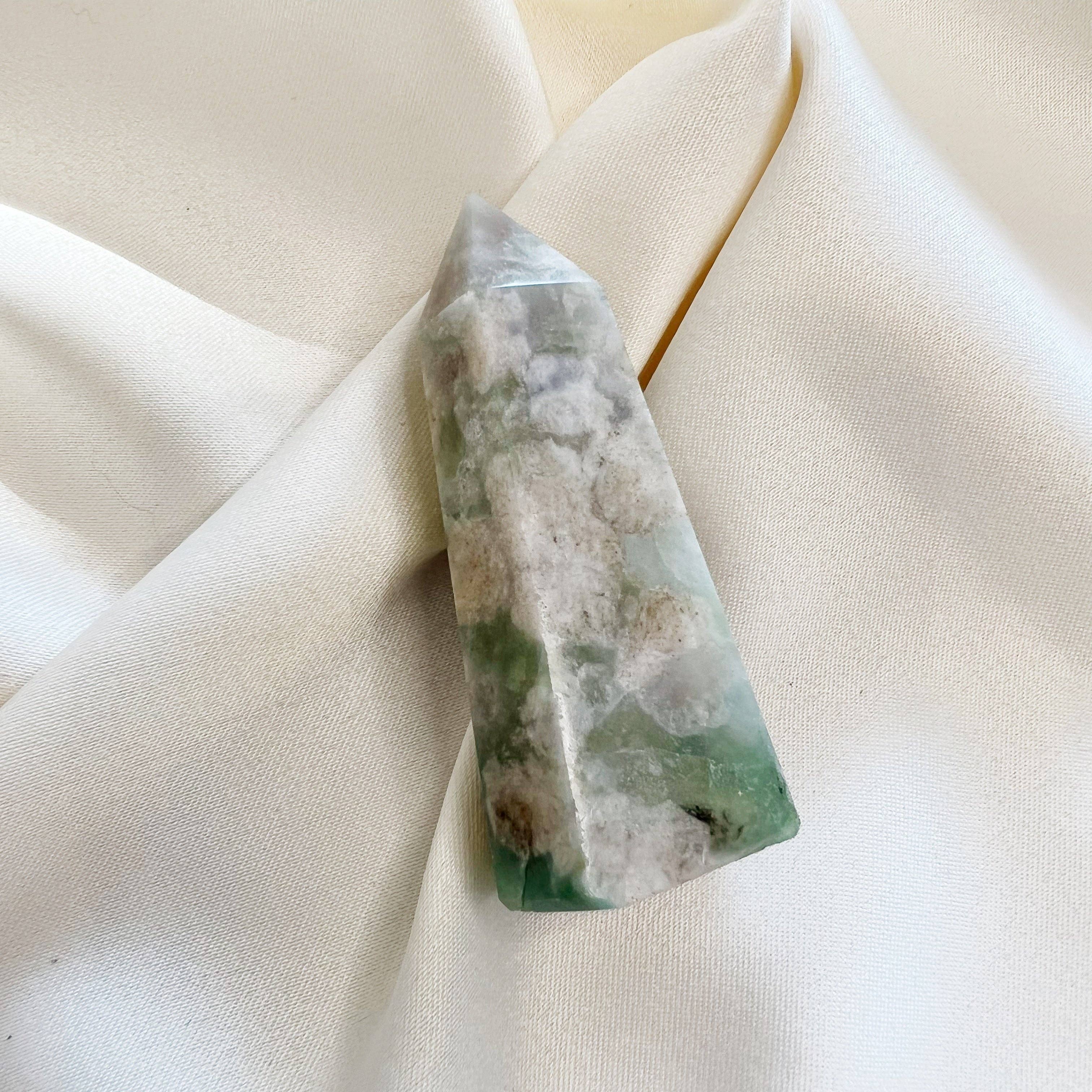 Wild Moon Artistry - Wholesale Spiritual Stone/Crystal - Green Flower Agate Tower 1-108