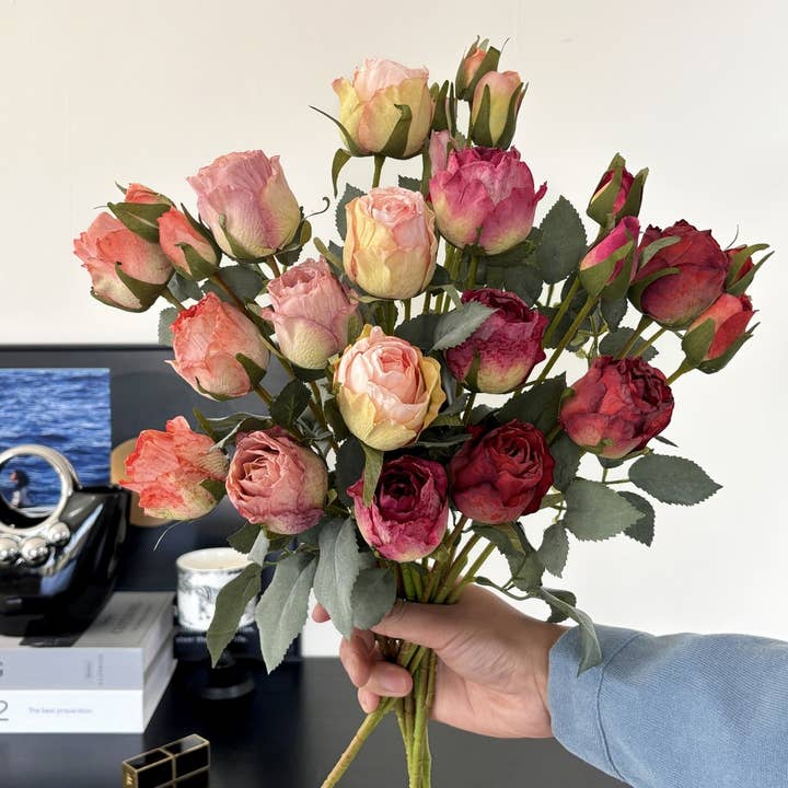 ACCITY - Wholesale Artificial Flowers - Burnt Edge Lola Rose Artificial Flower Prop_CWMM65694