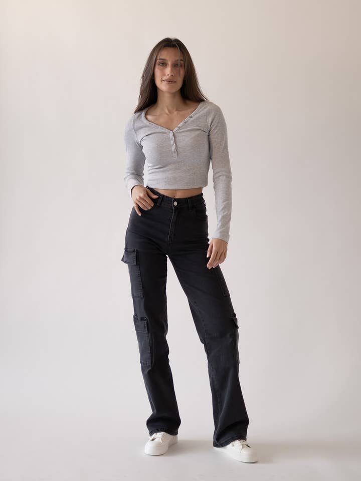 CARGO TALL HIGH RISE - GREY for wholesale by Matcha Jeans