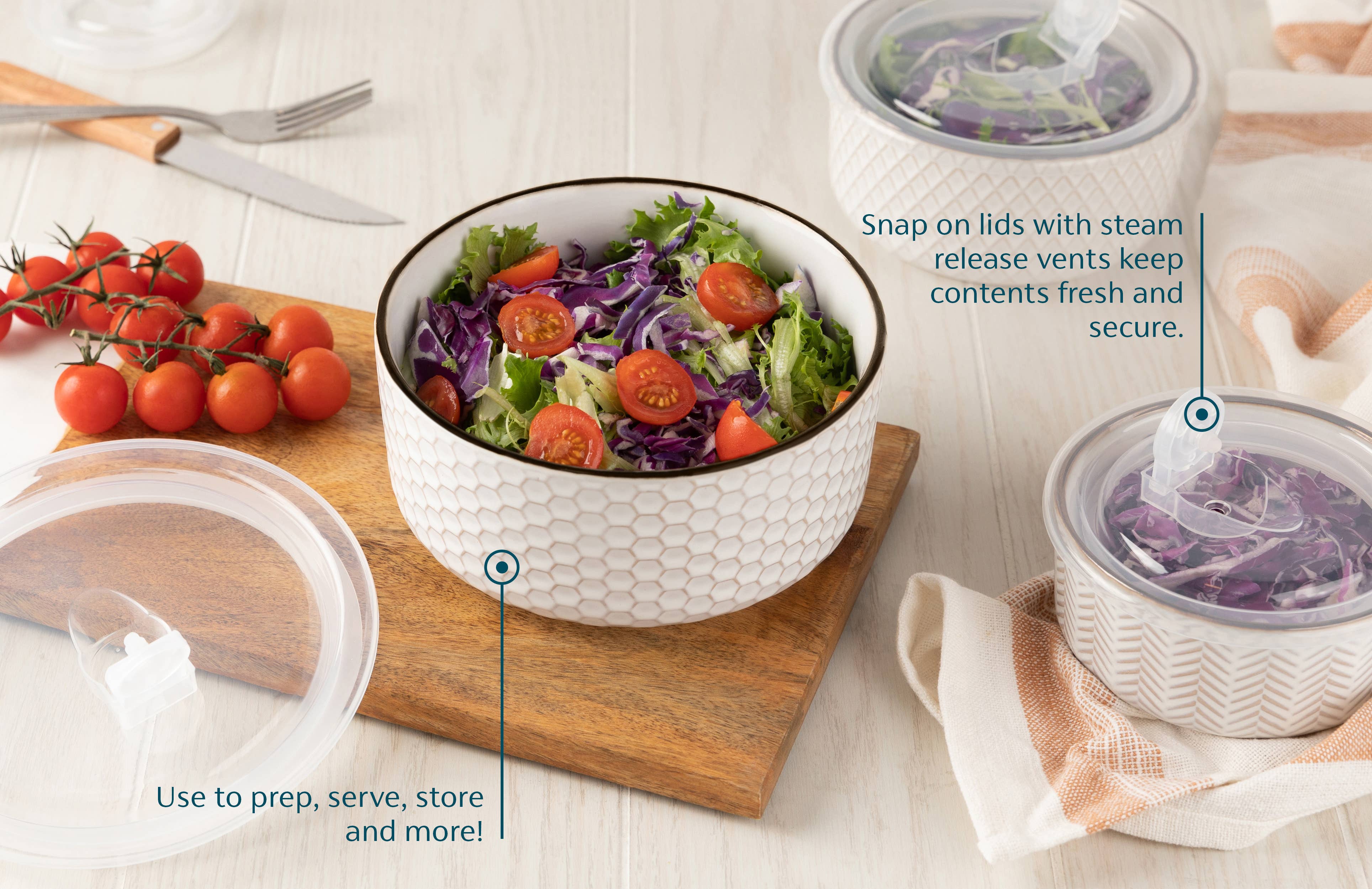 Kook - Wholesale Bowl - Kook Ceramic Nesting Bowls with Lids, Set of 4, Narbonne Col7