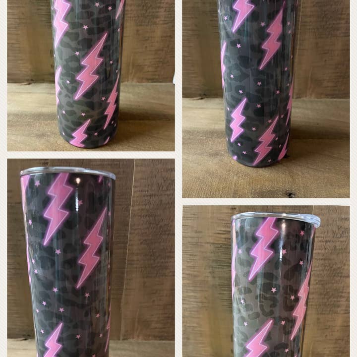 Pink thunderbolt 20 oz sublimation tumbler for wholesale by NYOG Side Hustle