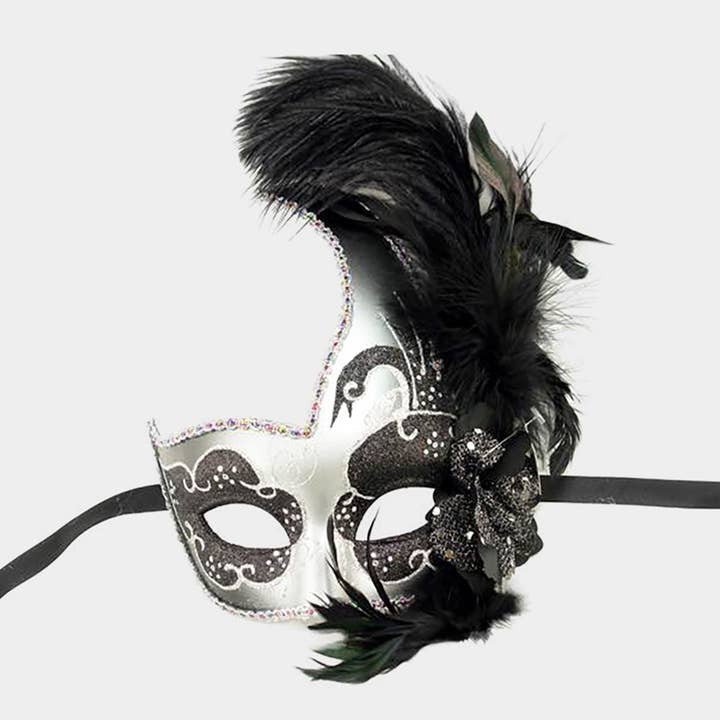 Sensibling Corp. - Wholesale Costume - Women's - Feather Rhinestone Accent Venetian Masquerade Party Mask3