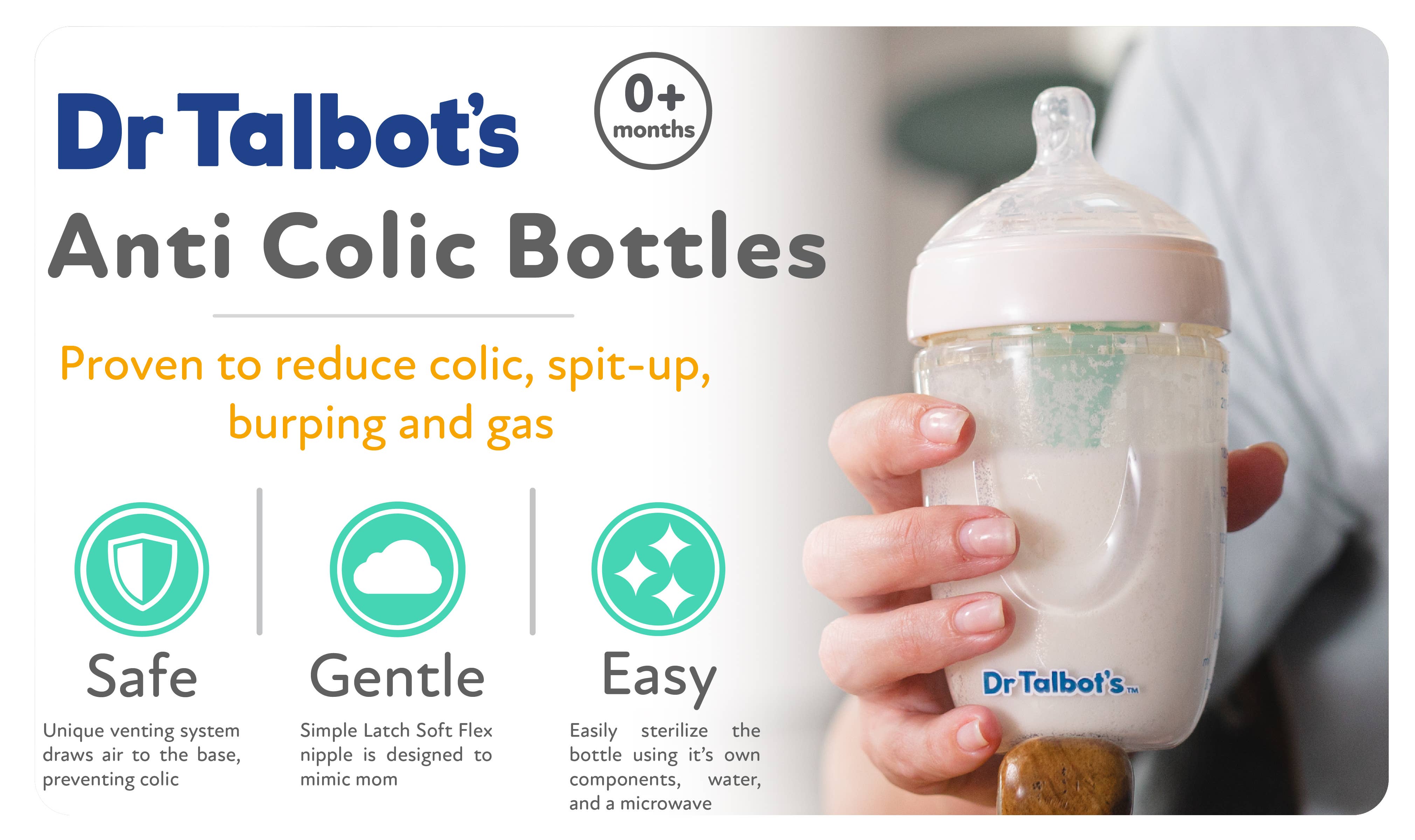 Dr. Talbot's - Wholesale Baby Bottle - Dr. Talbot's 2 Pack Anti-Colic Bottles, 6 oz or 9 oz6